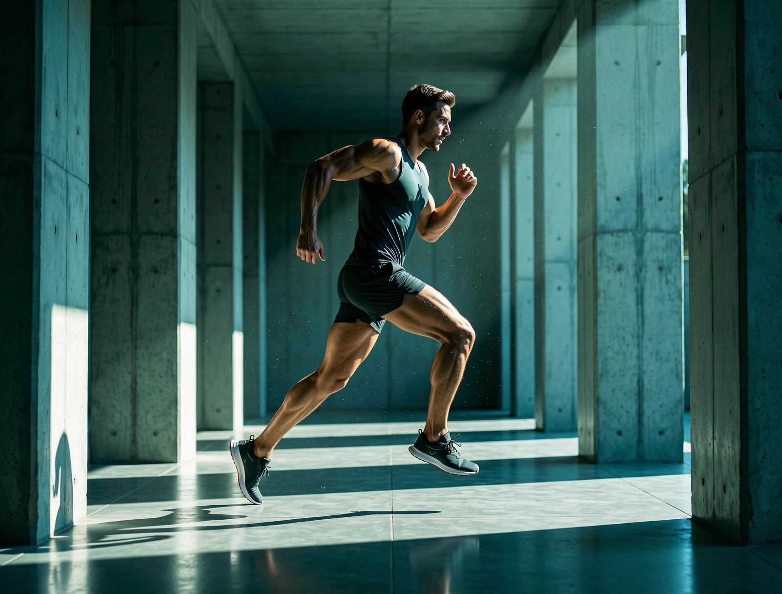 Athletische Präzision in einer architektonischen Umgebung